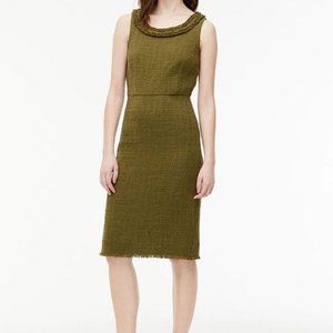 J. Crew Sheath Textured Fringe Olive Tweed Dress